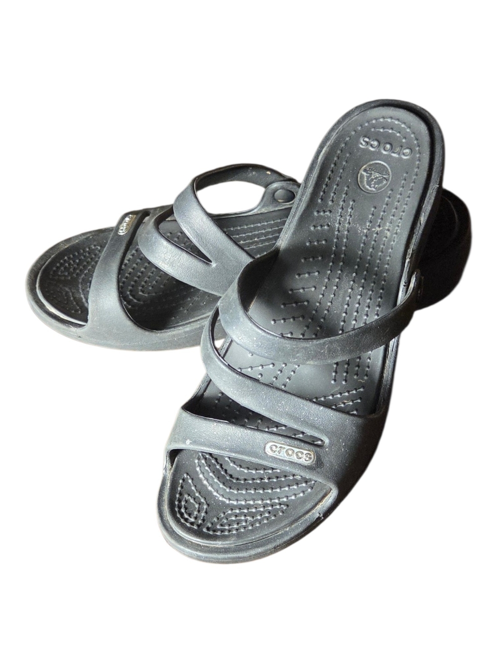 CROCS Women's Black Strappy Slide Sandals